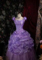 Vintage Purple Prom Dress Square Neck Tulle  A-Line Long Evening Dress DP05279