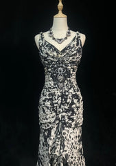 Elegant Leopard print Prom Dress V-neck Chiffon Sheath  Long Evening Dress DP05281