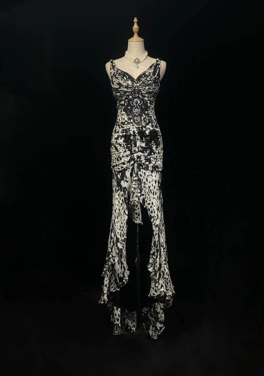Elegant Leopard print Prom Dress V-neck Chiffon Sheath  Long Evening Dress DP05281