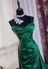 Elegant Green Prom Dress Spaghetti Straps Satin Sheath Long Evening Dress DP05283