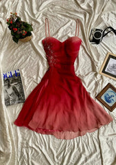 Chic Red Prom Dress Spaghetti Straps Chiffon A-Line Short Birthday Dress DP05287