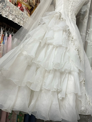 Chic White Long Wedding Dress A-Line Straps Tulle Bridal Dress Sleeveless Bridal Gowns  DP05300