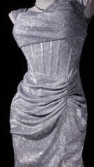 Glitter Satin Evening Dress Straps Sheath Formal Dress Sleeveless Gray Prom dress with Slit DP05309