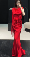 Chic Red Prom Dress Sheath Swing Neck Chiffon Long Evening Dress DP05319