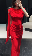 Chic Red Prom Dress Sheath Swing Neck Chiffon Long Evening Dress DP05319