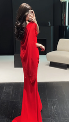 Chic Red Prom Dress Sheath Swing Neck Chiffon Long Evening Dress DP05319
