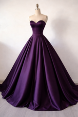 Classy Purple Prom Dress A-Line Sweetheart Satin Long Evening Dress DP05344