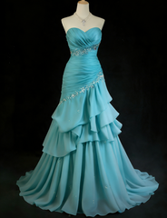 Classy Blue Prom Dress Sheath Sweetheart Chiffon Long Evening Dress DP05345