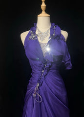 Chic Halter Sheath Chiffon Long Evening Dress Purple  Prom Dress DP05355