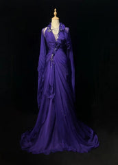 Chic Halter Sheath Chiffon Long Evening Dress Purple  Prom Dress DP05355