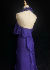 Chic Halter Sheath Chiffon Long Evening Dress Purple  Prom Dress DP05355