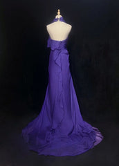 Chic Halter Sheath Chiffon Long Evening Dress Purple  Prom Dress DP05355