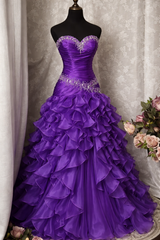 Gorgeous Purple Quinceanera Dress Satin Chiffon Sweet 16 Dress Sweetheart Ball Gown Sleeveless Prom Dress DP05358