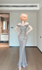 Chic Tulle Prom Dress Sheath Off-shoulder Long Formal Dress DP05364