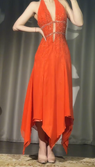 Chic Orange Prom Dress A-Line Halter Beaded Chiffon Long Evening Dress DP05368