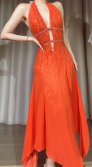 Chic Orange Prom Dress A-Line Halter Beaded Chiffon Long Evening Dress DP05368