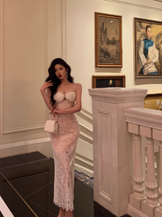 Elegant Glamour Sheath Spaghetti Straps White Lace Prom Gowns Party Dress Classy Gowns Evening Dresses DP1436