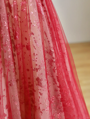 Elegant Glamour Ball Gown Sweetheart Short Sleeves Tulle Red Prom Dress Party Dress Evening Dresses DP1504