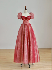 Elegant Glamour Ball Gown Sweetheart Short Sleeves Tulle Red Prom Dress Party Dress Evening Dresses DP1504