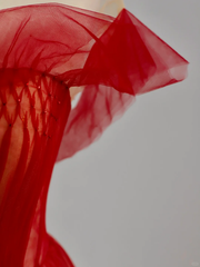Elegant Glamour Ball Gown Off The Shoulder Short Sleeves Tulle Red Prom Dress Party Dress Evening Dresses DP1505