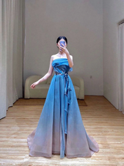 Elegant Glamour Ball Gown Strapless Blue Prom Dress Party Dress Evening Dresses DP1525