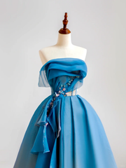 Elegant Glamour Ball Gown Strapless Blue Prom Dress Party Dress Evening Dresses DP1525
