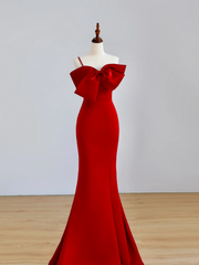 Elegant Glamour Mermaid Strapless Red Satin Long Prom Dress Party Dress Evening Dresses DP1519