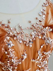 Elegant Glamour Ball Gown Scoop Orange Tulle Long Prom Dresses Party Dress Evening Dress DP1557