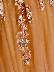 Elegant Glamour Ball Gown Strapless Orange Tulle Long Prom Dresses Party Dress Evening Dress DP1531
