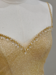 Elegant Glamour Ball Gown Spaghetti Straps Tulle Gold Long Prom Dress Party Dress Evening Dresses DP1538
