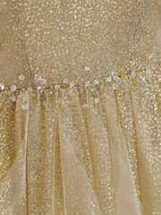 Elegant Glamour Ball Gown Spaghetti Straps Tulle Gold Long Prom Dress Party Dress Evening Dresses DP1538