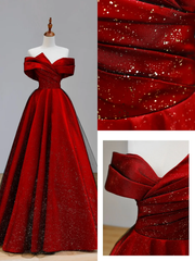Elegant Glamour Ball Gown Off The Shoulder Red Prom Dress Party Dress Long Evening Dresses DP1555