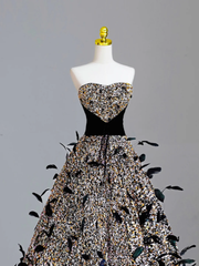 Elegant Glamour Ball Gown Strapless Black Sequin Long Prom Dresses Party Dress Evening Dress DP1578