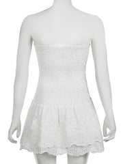 Cute Sheath Strapless White Summer Lace Homecoming Dress Hoco Dress Mini 18th Birthday Outfit Cocktail Dresses DP1861