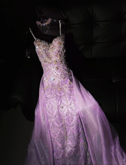 Gorgeous Mermaid Sweetheart Lilac Slit Sequin Long Prom Dress Party Dress Graduation Dresses With Cape DP1984