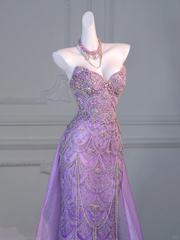Gorgeous Mermaid Sweetheart Lilac Slit Sequin Long Prom Dress Party Dress Graduation Dresses With Cape DP1984