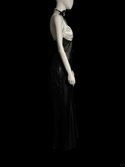 Vintage Mermaid Halter Black Satin Long Evening Party Gowns Evening Formal Dresses Prom Dress DP2032