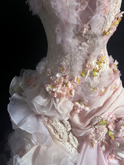 Modest Ball Gown Strapless Pink Chiffon Floral Long Prom Dress Party Dress Graduation Dresses Sweet 16 Dress DP2046