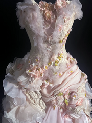 Modest Ball Gown Strapless Pink Chiffon Floral Long Prom Dress Party Dress Graduation Dresses Sweet 16 Dress DP2046
