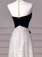 Elegant A-Line One Shoulder Evening Gown Black Sparkly Formal Dress Sequin Long Prom Dresses DP2790