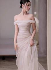 Elegant Sheath Off-the-shoulder Evening Gown Tulle Modest Formal Dress Long Prom Dresses DP2791