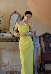 Stunning Sheath Strapless Evening Gown Satin Green Modest Formal Dress  Party Dress DP2794