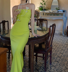 Stunning Sheath Strapless Evening Gown Satin Green Modest Formal Dress  Party Dress DP2794