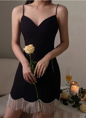 Fashion Sheath Spaghetti Strap Homecoming Dress Tassel Beaded Short Birthday Dress Elegant Party Dress DP2810