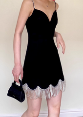Fashion Sheath Spaghetti Strap Homecoming Dress Tassel Beaded Short Birthday Dress Elegant Party Dress DP2810