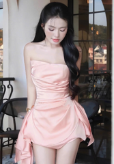 Sexy Pink Sheath Short Formal Dress Satin Birthday Party Dress Simple Graduation Dress DP2829