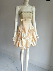 Retro A-Line Spaghetti Strap Short Homecoming Dress Satin Beaded Birthday Dress Formal Dress DP2909