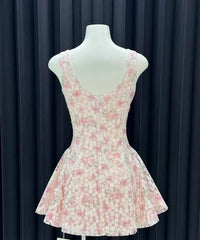 Sweet Pink A-Line Square Neck Short Homecoming Dress Floral Birthday Dress Formal Dress DP2911