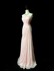 Elegant Strapless Sheath Prom Dress Vintage Chiffon Pink Formal Evening Dress DP2935