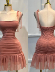 Cute Strap Sheath Short Party Dress Tulle Red Homecoming Dress DP2954